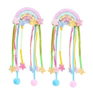 Rainbow Hair Clips with Dangling Beads and Stars